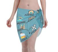 Maillot de bain pour femme imprimé carte du Portugal, paréo, maillot de bain bikini, jupe enveloppante de plage, châle triangle
