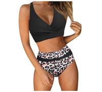 Maillot de Bain pour Femme,String Sexy Ensembles Deux Pièces Halter Triangle Bikini Maillots de Bain Deux Pièces Col V Élégant Été Beachwear Swimsuit
