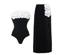 Maillot de bain pour femme style bloc de couleurs, coupe haute, avec housse et jupe longue, toboggan aquatique grand, Noir , M