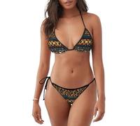 Maillot de bain pour femme - Texture ethnique tribal africaine - Avec bretelles réglables - Pour la plage et la piscine., noir, Taille L