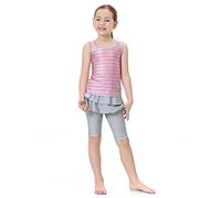 Maillot de Bain pour Fille Musulmane, Ensemble de Maillots de Bain Deux Pièces Musulmans, Maillots de Bain Islamiques Traditionnels Modestes, Tissu élastique à Motif Rayé(M-En poudre)