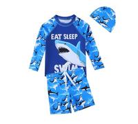 Maillot De Bain pour GarçOns,Maillot De Bain 2 PièCes à Manches Longues pour GarçOn Imprimé Shrk UPF 50+ SéChage Rapide T-Shirt Et Short pour Tout-Petit