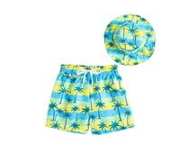 Maillot de bain pour homme avec bonnet de bain assorti et imprimé cocotier - Taille élastique confortable et tissu léger - Pour les petits garçons - En été pour 6 mois à 3 ans, 01#_vert, 6-9 mois