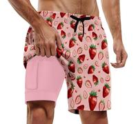 Maillot de bain pour homme avec doublure de compression 2 en 1 respirant - Short d'entraînement élastique - Cordon de serrage réglable avec poches zippées - Maillot de bain respirant, O rose., XXL