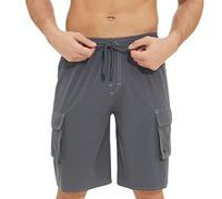 Maillot de bain pour homme - Couleur unie - Taille réglable - Cordon de serrage - Quatre coins - Séchage rapide - Imperméable - Avec short de bain cool, gris, 34
