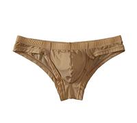 Maillot de bain pour homme - Sexy - Sous-vêtements transparents en soie glacée pour homme - Sans sac - Culotte triangulaire étroite - Taille basse - Transparent, beige, L