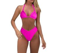 Maillot De Bain Push up Rembourré Bikini Sexy Women with Breast Without Bracket Solid Color Bikini with Breast Big Swimsuit Maillot Bain Femme 2 Pieces De Grande Taille (Hot Pink, M)
