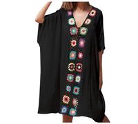 Maillot De Bain Robe Longue Femme Boheme Tunique Plage Piscine/Bord Mer Kimono Voile Coton Bikini Cover Up Veste Cache-Maillots Et Sarongs Long E Grande Taille Le Noir #1 Taille Unique