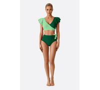 Maillot de bain satin vert clair et vert forêt cache-cœur volants épaules Misciano Femme