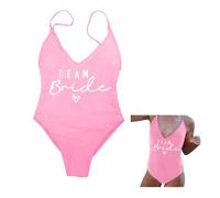 Maillot de Bain Sexy Mariée Bikini Push Up Une Pièce Dos Nu avec Imprimé Lettre, Body de Plage sans Manches Été, Idéal pour Enterrement de Vie de Jeune Fille et Vacances en Lune de Miel