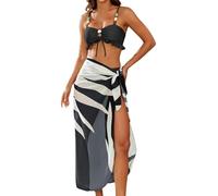 Maillot de bain sexy pour femme avec bordure en perles et bikini string 3 pièces, Noir , L