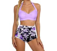 Maillot De Bain Short Femme, Maillot De Bain Tankini Deux PièCes Imprimé Taille Haute Rembourrage Amovible Et Liens RéGlables
