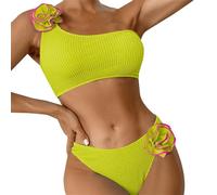 Maillot de Bain Shorty Bikini Noir Taille Haute Women's Spring Summer Solid Color Breast Top Flower Decorated Two Piece Swimsuit 3D Bikini Set Ensemble Femme Sport Ete Maillots de Bain (Yellow S)