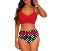 Maillot de Bain Shorty Femme Grande Taille Bikini Bikini Portefeuille Fendu À Lacets Ajouré pour Femme,Couleur Unie,Sexy,Taille Haute,Vente Burkini Grande Maillots de Bain (Red,L)