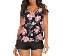 Maillot de Bain Sport Femme Haut Maillot de Bain Women's Spring Summer Solid Color Camisole Split Sleeveless Bikini Set with Breast Topper Tankini Femme (Black S)