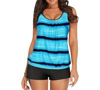 Maillot de Bain Sport Femme Haut Maillot de Bain Women's Spring Summer Solid Color Camisole Split Sleeveless Bikini Set with Breast Topper Tankini Femme (Sky Blue XXL)