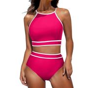 Maillot de bain sportif 2 pièces à col haut, dos nageur, contrôle du ventre, triangle sportif, deux pièces, haut de bain rembourré amovible, bas de bain, couleur contrastée, maillot de bain athlétique