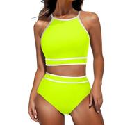 Maillot de bain sportif 2 pièces à col haut, dos nageur, contrôle du ventre, triangle sportif, deux pièces, haut de bain rembourré amovible, bas de bain, couleur contrastée, maillot de bain athlétique
