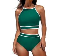 Maillot de bain sportif 2 pièces à col haut, dos nageur, contrôle du ventre, triangle sportif, deux pièces, haut de bain rembourré amovible, bas de bain, couleur contrastée, maillot de bain athlétique