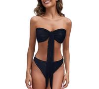 Maillot de Bain String Femme Bikini Taille Haute Maillot de Bain pour Femmes,Coupe Cintrée,Translucide,Non Tendre,sans Marque Soleil,Sangle Robe Grande Taille Femme Maillots (Black,S)
