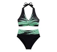 Maillot de Bain String Taille Haute Bikini Femme Two Piece High Waisted Bikini Sets Suspender Bathing Summer Beach Suit Swimsuits Gaine Ventre Plat Femme Maillots de Bain Grossesse (Green,XL)