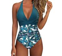Maillot De Bain Taille Haute Femme Grande Taille Col V Sexy Elégant Tankini Amincissante Body Imprimé Tropical Maillot De Bain Mesh Transparent Monokini Push Up