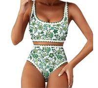 Maillot De Bain Taille Haute Femme Haut Grande Women's Bikini Sets Print Whip 2 Piece Swimsuits High Waisted Bathing Suits Maillot De Bain Femme 2 PièCes Pieces Bandeau (Green, XL)