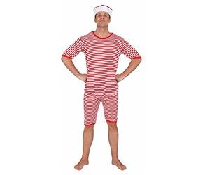 Maillot de Bain, Taille XL, Rouge et 20s rayé Blanc Costume de Carnaval Plage Historique