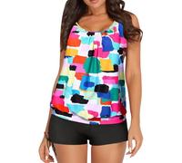 Maillot de Bain Tanga Taille Haute Tankini Grande Women's Spring/Summer Solid Color Camisole Split Sleeveless Bikini Set with Breast Topper Shorty de Bain Menstruel Maillots Fille (White,XL)