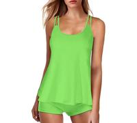 Maillot de bain tankini 2 pièces modeste gainant pour femme - Haut tankini avec short sportif, Vert, XL