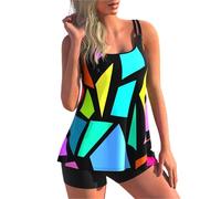 Maillot de bain tankini 2 pièces pour femme avec débardeur de bain gainant avec short pour garçon, maillot de bain amincissant pour la plage, la piscine, Multicolore, L