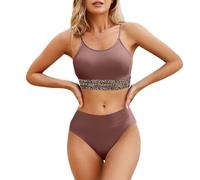 Maillot de Bain Tankini Femme Tanga Taille Haute Bikini Set for Women High Waisted Bathing Suits Summer Beach Two Pieces Swimsuit V Neck Takini Swim Tankini Grande Taille Maillots de Bain (Wine,XL)