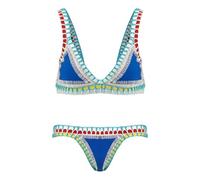 Maillot de Bain Tankini Femme Triangle Maillot De Bain 2 Pieces Sexy Couleur Vive Patchwork Main Crochet pour La Plage Maillot de Bain à Lacets Deux Haut Et Bas De Bikini Taille Basse String tricoté