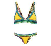 Maillot de Bain Tankini Femme Triangle Maillot De Bain 2 Pieces Sexy Couleur Vive Patchwork Main Crochet pour La Plage Maillot de Bain à Lacets Deux Haut Et Bas De Bikini Taille Basse String tricoté