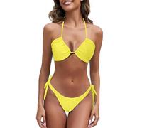 Maillot de Bain Transbronzant Bikini Taille Haute Maillot de Bain pour Femmes,Coupe Cintrée,Translucide,Non Tendre,sans Marque Soleil,Sangle Jupe Femme Tankini Maillots (Yellow,L)