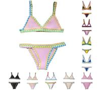 Maillot de Bain Triangle Maillot De Bain Femme 2 Pieces Couleur Vive Patchwork Fait Main Crochet pour La Plage Maillot de Bain Deux Pièces Haut Et Bas De Bikini Taille Basse Maillot De Bain String