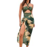 Maillot de Bain Trois pièces féminin avec Liens Ajustables et décolleté élégant pour Une (Green, XXL)