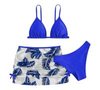 Maillot de Bain Trois pièces pour Filles, composé d'un Haut en résille et d'un Bas de Bikini, idéal pour Les Enfants Plus âgés. (Blue, 4-5 Years)