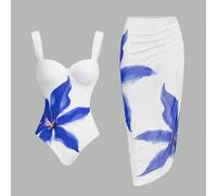 Maillot de bain une pièce à bretelles fines avec imprimé floral, cache-maillot et jupe à volants, plage et station balnéaire d'été L,M,S,XLBlocs de couleur,Papillon,Motif texturéTissu tricoté,Tissu du