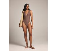 Maillot de bain une pièce à encolure en V profonde avec couture taille empire et bas en string pour les vacances à la plage L,M,S,XL,XSUnicoloreÉtoffe