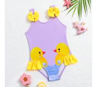 Maillot De Bain Une Pièce À Volants Imprimé Canard Pour Bébé Fille Avec Détail De Nœud Papillon 6-9M,9-12M,12-18M,18-24M,2-3YAnimal,Cartoon,Portrait,PlantesTissu du maillot de bain
