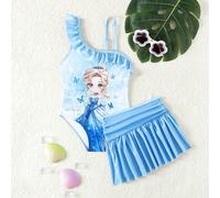 Maillot De Bain Une Pièce À Volants Imprimé Personnage De Dessin Animé Pour Jeune Fille 6Y,7Y,4Y,5YCartoon,PortraitÉtoffe,Tissu en tulle
