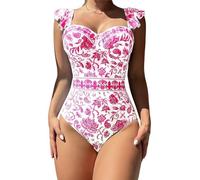 Maillot de Bain Une pièce avec Bikini à imprimé Porcelaine Bleu et Blanc (XL)