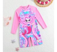 Maillot de bain une pièce avec impression de dessin animé de jeune fille et manches raglan épissées 6Y,7Y,4Y,5YCartoon,Portrait,GéométriqueTissu tricoté