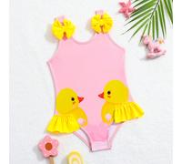 Maillot De Bain Une Pièce Bébé Fille Avec Décoration Nœud Et Imprimé Dessin Animé 6-9M,9-12M,12-18M,18-24M,2-3YAnimal,Cartoon,Portrait,PlantesTissu tricoté