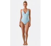 Maillot de bain une pièce bleu ciel pastel à liens ajustables femme - M