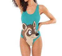 Maillot de bain une pièce classique pour femme avec contrôle du ventre en forme de U, Visage de raton laveur en colère, Taille S