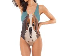 Maillot de bain une pièce classique pour femme - Design rayé cool - En forme de U - Contrôle du ventre dans le dos, Portrait de chien couronne, Taille XL