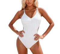 Maillot de Bain Une pièce élégant Dos à Bretelles perlées pour Un Effet Sculptant et affinée (White, XL)