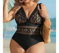 Maillot de bain une pièce élégant en dentelle et patchwork, grande taille, charme sexy et mature, convient pour les vacances d'été 0XL,1XL,2XL,3XL,4XLTissu tricoté
